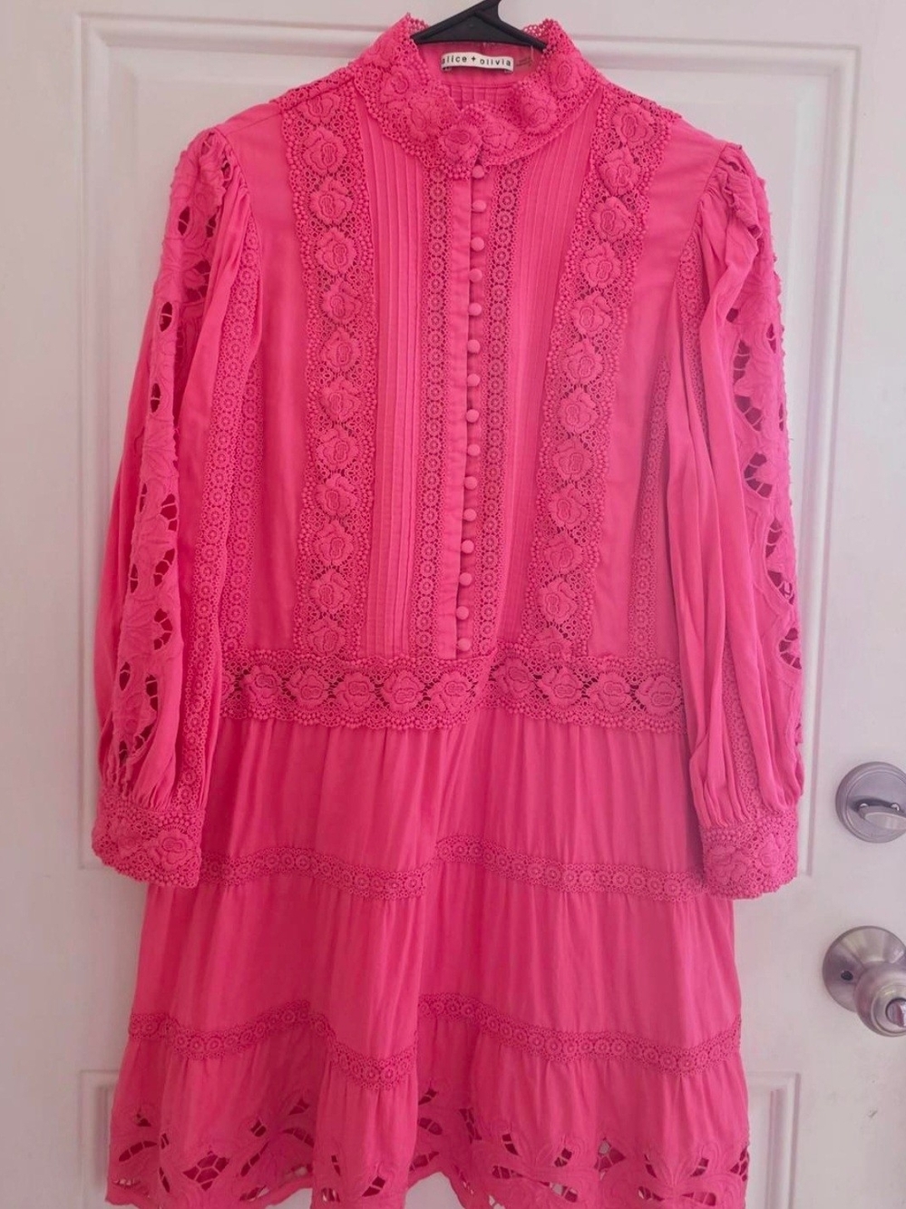Alice + Olivia Vibrant Pink Lace-Trim Dress